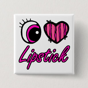 Emo Eye Heart I Love Lipstick Vierkante Button 5,1 Cm