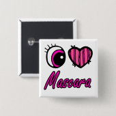 Emo Eye Heart I Love Mascara Vierkante Button 5,1 Cm (Voorkant /achterkant)