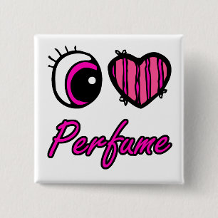 Emo Eye Heart I Love Perfume Vierkante Button 5,1 Cm