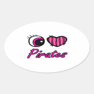 Emo Eye Heart I Love Pirates Ovale Sticker