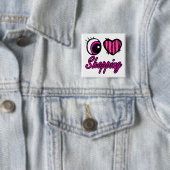 Emo Eye Heart I Love Shopping Vierkante Button 5,1 Cm (In situ)