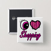 Emo Eye Heart I Love Shopping Vierkante Button 5,1 Cm (Voorkant /achterkant)