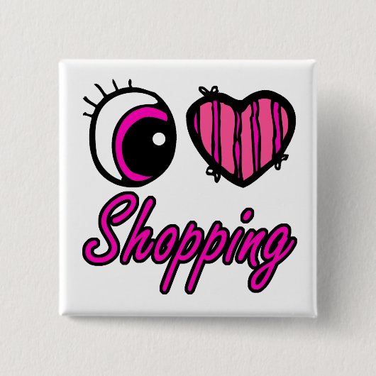 Emo Eye Heart I Love Shopping Vierkante Button 5,1 Cm (Voorkant)