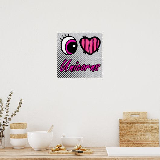 Emo Eye Heart I Love Unicorns Poster (Keuken)