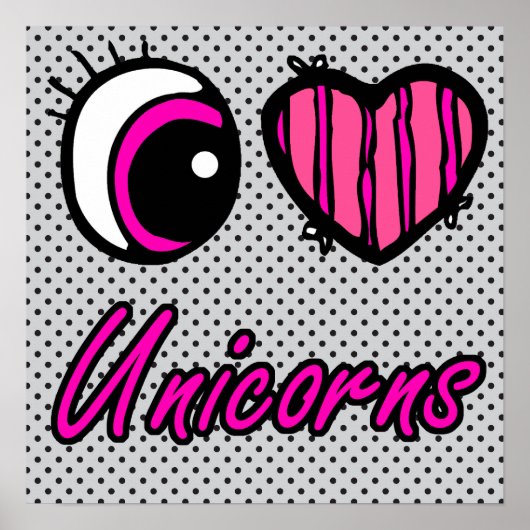 Emo Eye Heart I Love Unicorns Poster (Voorkant)