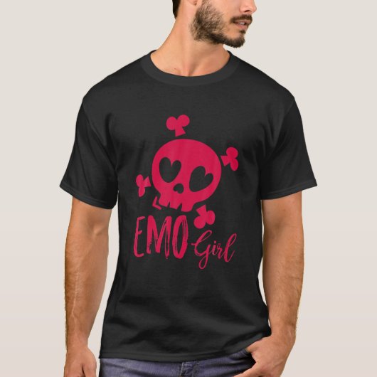 Emo Girl Pink Skull Emo Gothic Muziek Tiener Emoti T-shirt (Voorkant)
