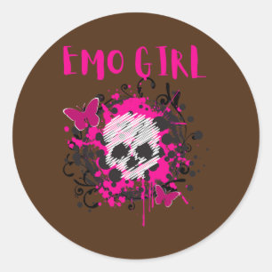 Emo Girl Pink Skull Emo Gothic Muziek Tiener Ronde Sticker