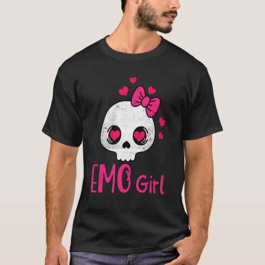 Emo Girl Pink Skull met Bow Stropdas Emo Gothic Em T-shirt (Voorkant)