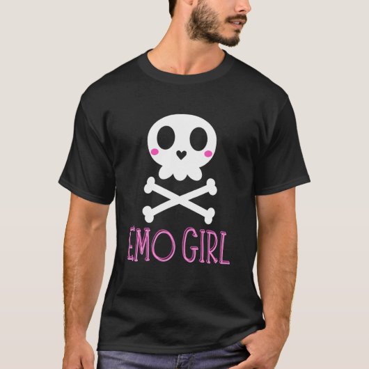 Emo Girl Pink Skull met Bow Stropdas Emo Gothic Em T-shirt (Voorkant)