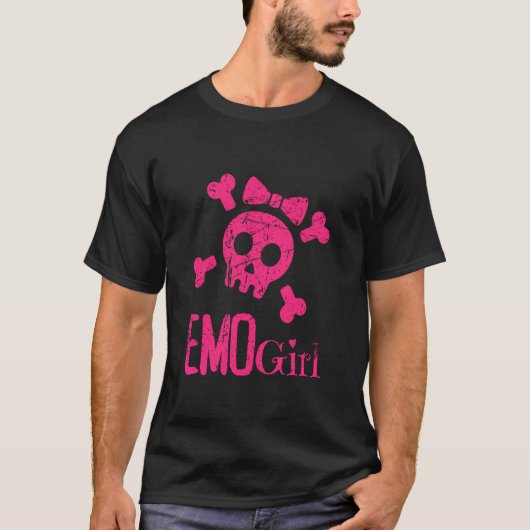 Emo Girl Pink Skull met Bow Stropdas Emo Gothic Em T-shirt (Voorkant)