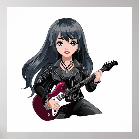 Emo girl with long black hair poster (Voorkant)
