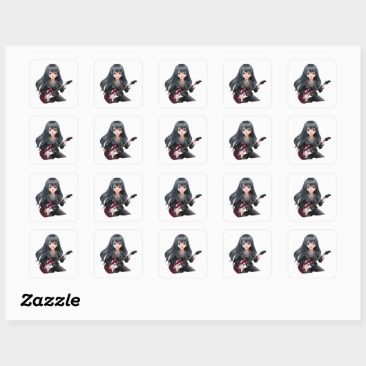 Emo girl with long black hair vierkante sticker (Vel)