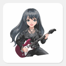 Emo girl with long black hair vierkante sticker