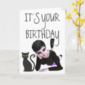 EMO GOTHIC GIRL MET CAT-KAARTEN VOOR TWEEDE DAGEN KAART (Gele Bloem)