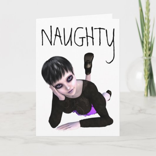 EMO GOTHIC GIRL "NAUGHTY"-WENSKAARTEN KAART (Voorkant)