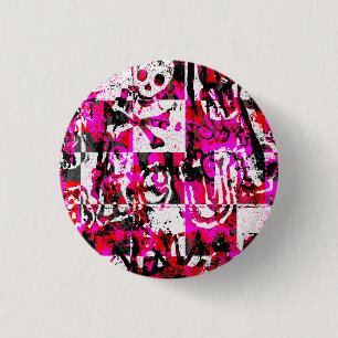 Emo Graffiti Roze Checkers Ronde Button 3,2 Cm