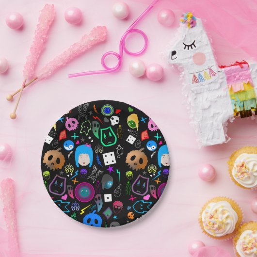 Emo Halloween Pattern Papieren Bordje (Feest)