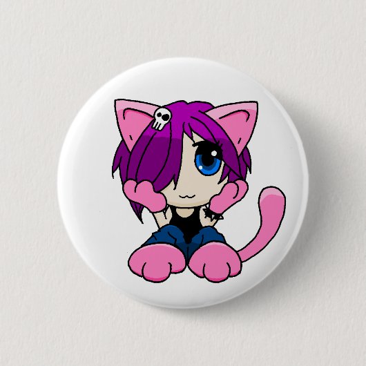 Emo-kattemeisje Ronde Button 5,7 Cm (Voorkant)