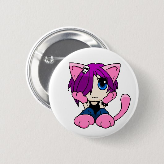 Emo-kattemeisje Ronde Button 5,7 Cm (Voorkant /achterkant)