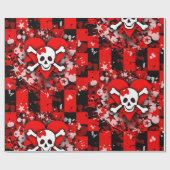 Emo Love Heart Skull Wrapping Paper Cadeaupapier (Vlak)
