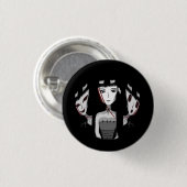 Emo Meisje Handgetekend Zwart Ronde Button 3,2 Cm (Voorkant /achterkant)