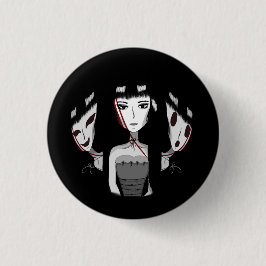 Emo Meisje Handgetekend Zwart Ronde Button 3,2 Cm