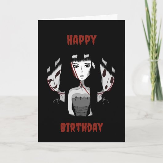 Emo Meisje Handgetekende Verjaardag Kaart (Voorkant)