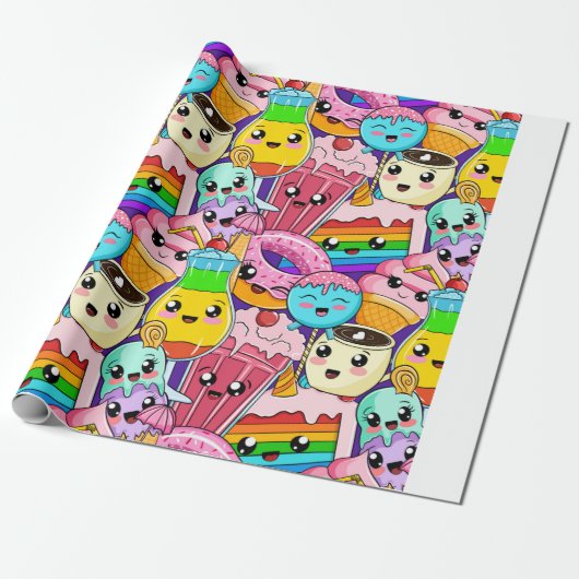 emo-meisje-kawaii-naadloos-patroon cadeaupapier (Uitgerold)
