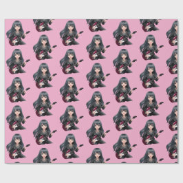 Emo meisje met lang zwart haar cadeaupapier