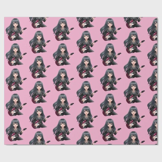 Emo meisje met lang zwart haar cadeaupapier (Vlak)