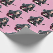 Emo meisje met lang zwart haar cadeaupapier (Hoek)