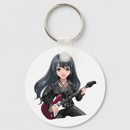 Emo meisje met lang zwart haar sleutelhanger (Voorkant)