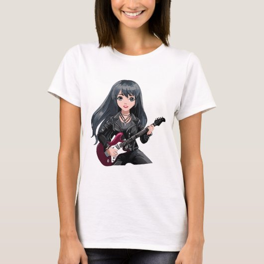 Emo meisje met lang zwart haar t-shirt (Voorkant)