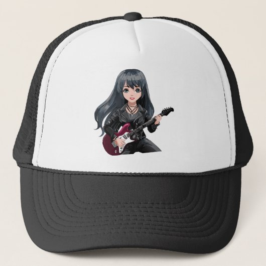 Emo meisje met lang zwart haar trucker pet (Voorkant)