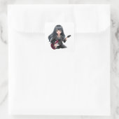 Emo meisje met lang zwart haar vierkante sticker (Tas)