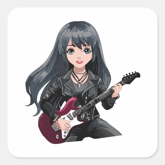 Emo meisje met lang zwart haar vierkante sticker (Voorkant)