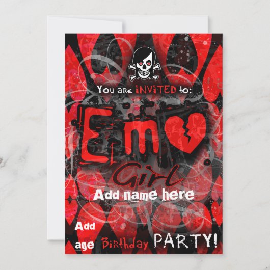 emo meisje party uitnodigen kaart (Voorkant)