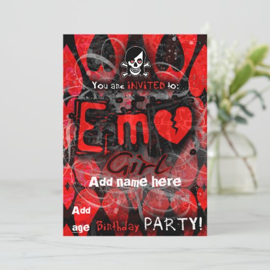 emo meisje party uitnodigen kaart (Staand voorkant)