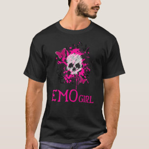 Emo Meisje Roze Schedel Emo Gothic Muziek Emotione T-shirt