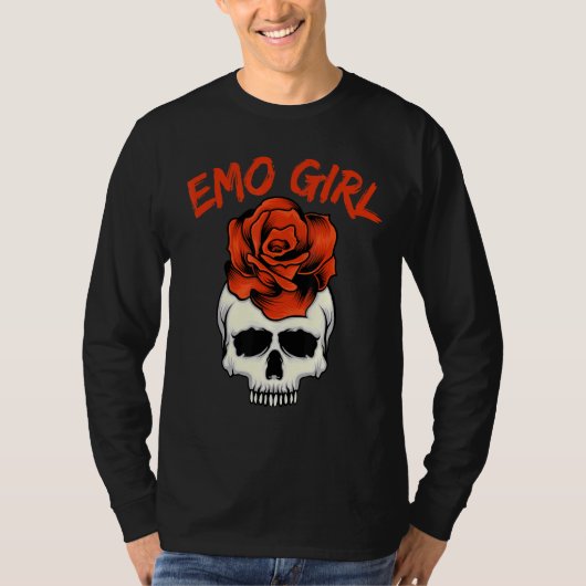 Emo Meisje Roze Schedel Met Roos Emo Gothic Emotio T-shirt (Voorkant)