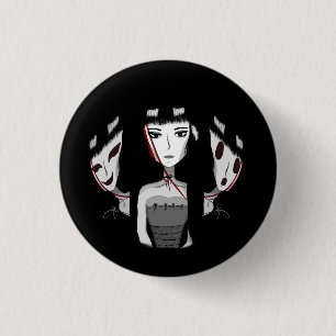 Emo Meisjes Zwart Ronde Button 3,2 Cm