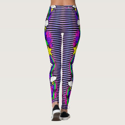 Emo Rainbow Crying Cloud Striped Leggings (Achterkant)