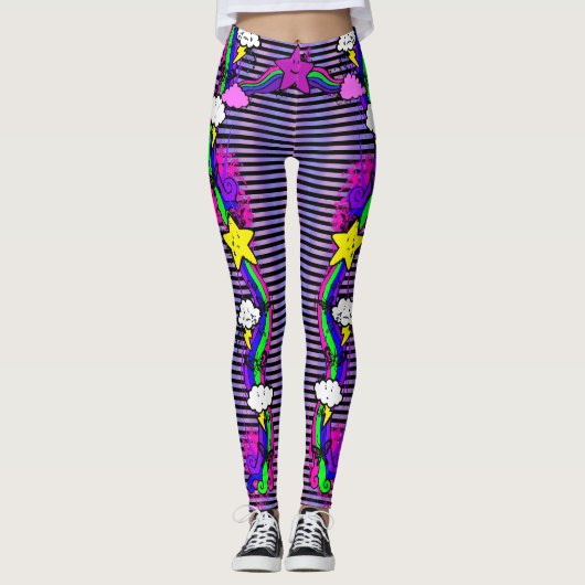 Emo Rainbow Crying Cloud Striped Leggings (Voorkant)