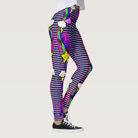 Emo Rainbow Crying Cloud Striped Leggings (Rechts)