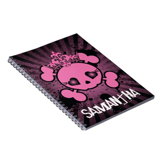 EMO Roze Crossbones Girly Spiral notebook Notitieboek (Rechterzijde)