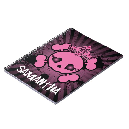 EMO Roze Crossbones Girly Spiral notebook Notitieboek (Linkerzijde)