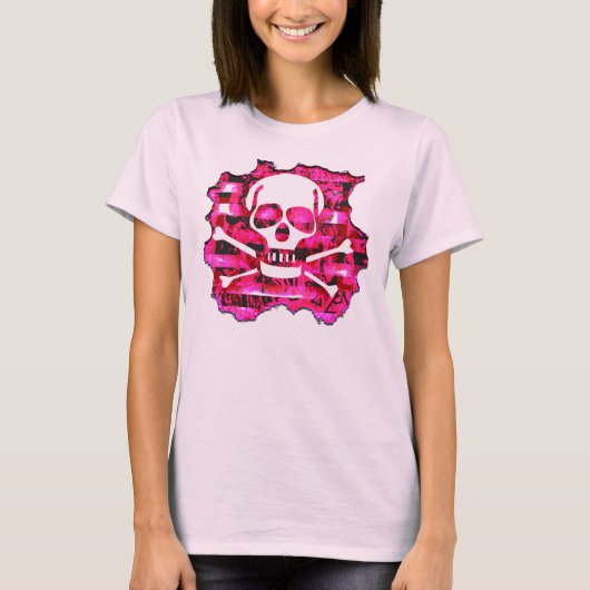 Emo Roze Schedel & Botten T-shirt (Voorkant)