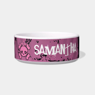 EMO Roze schedel Crossbones Girly Pet Food Bowl Voerbakje