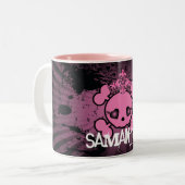EMO Roze Schedel Kruisbeenderen Girly Koffie Mok C (Voorkant links)