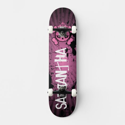 EMO Roze Skull Crossbones Old School Skateboard (Voorkant)